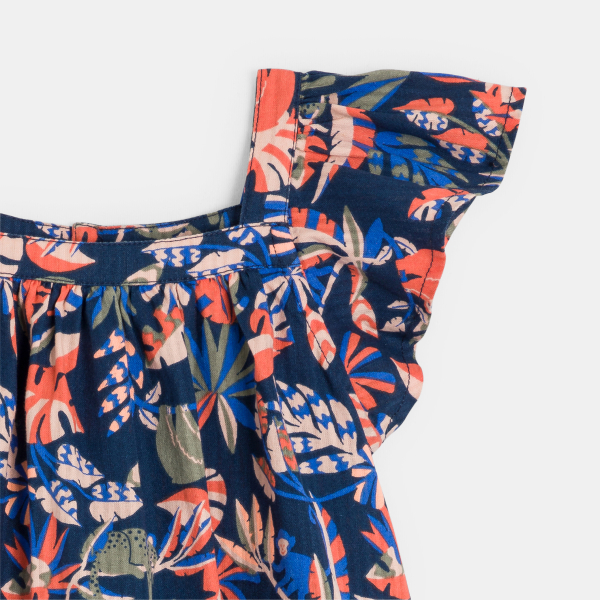 فستان قطني أزرق اللون للفتيات الرضع عليه رسوم حيوانات